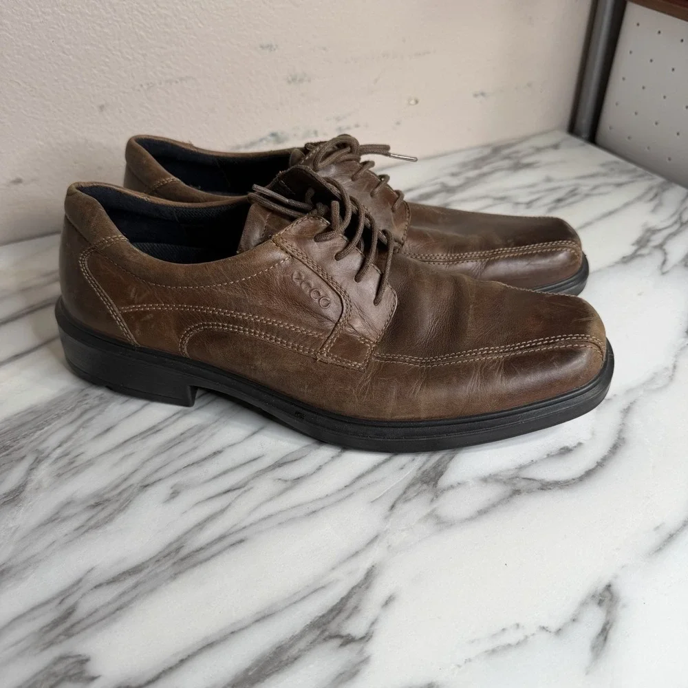 Ecco Men's Helsinki 2 Leather Bike-Toe Derby Shoe Size 44 Brown US 10.5 Dress